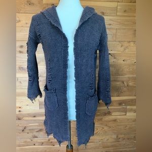 The Nu Vintage Anthropologie Distressed Open Cardigan Sweater Hooded Size M